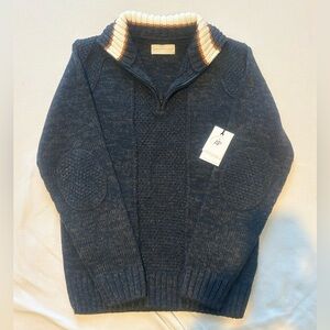 AcrossThePond 1/4 Zip Blue Sweater with Ribbed Collar Size: M